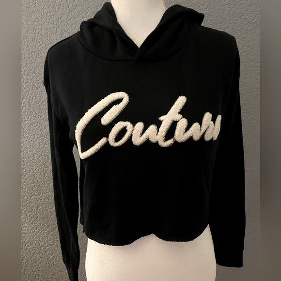 Juicy Couture Tops - 2️⃣6️⃣Juicy Couture Crop Hooded Sweatshirt Size S Black Color